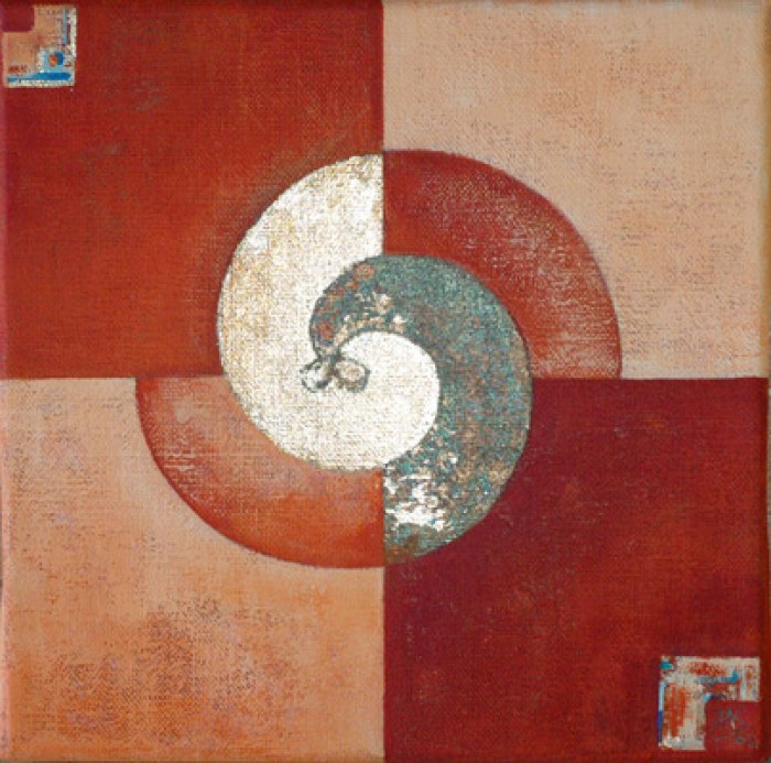 Paare 
 Werktitel: Paar in RotMaterial:Acryl, Blattsilber z.T.oxidiert20x20cm